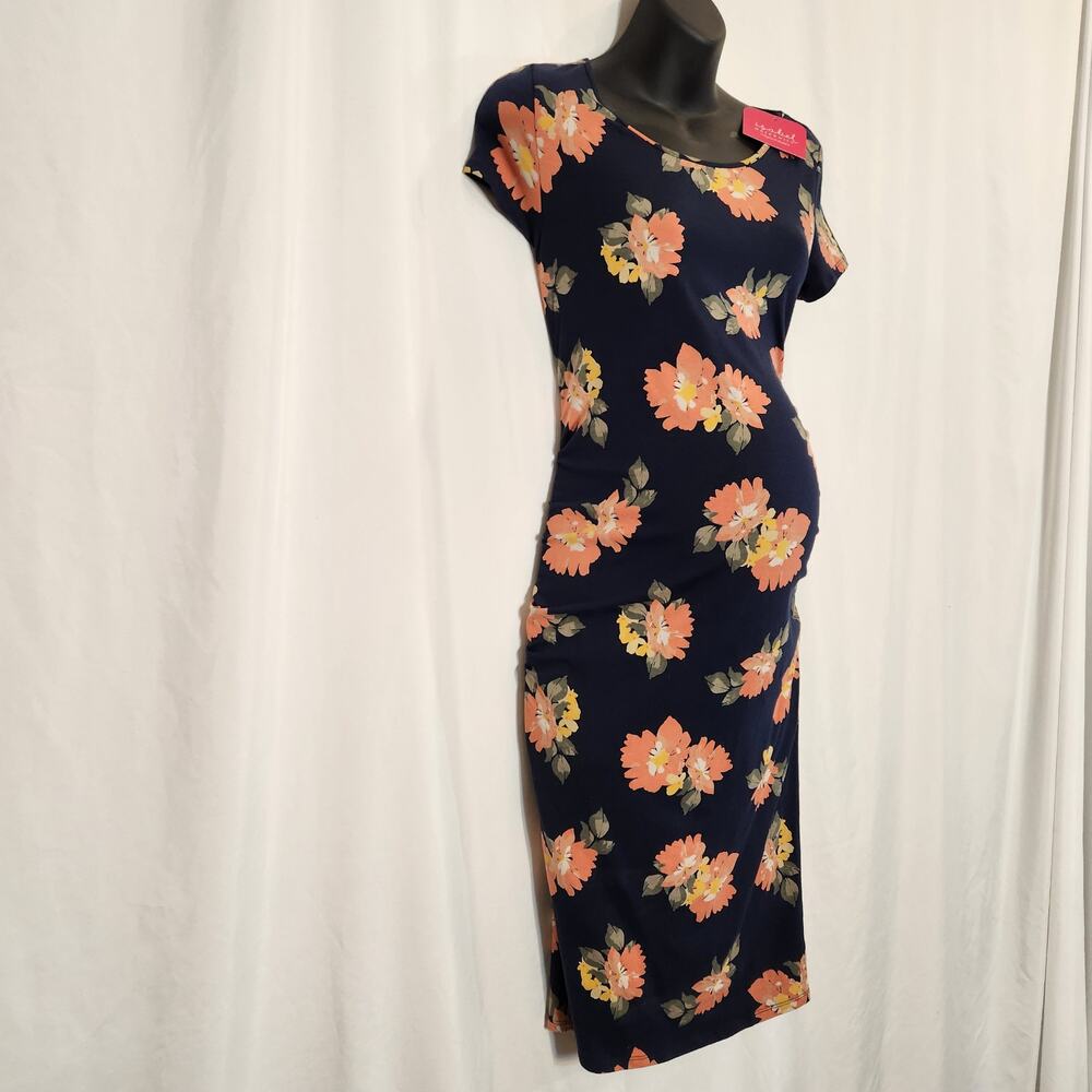 ISABEL by INGRID & ISABEL Navy Peach Cottagecore Maternity Dress Small S NEW